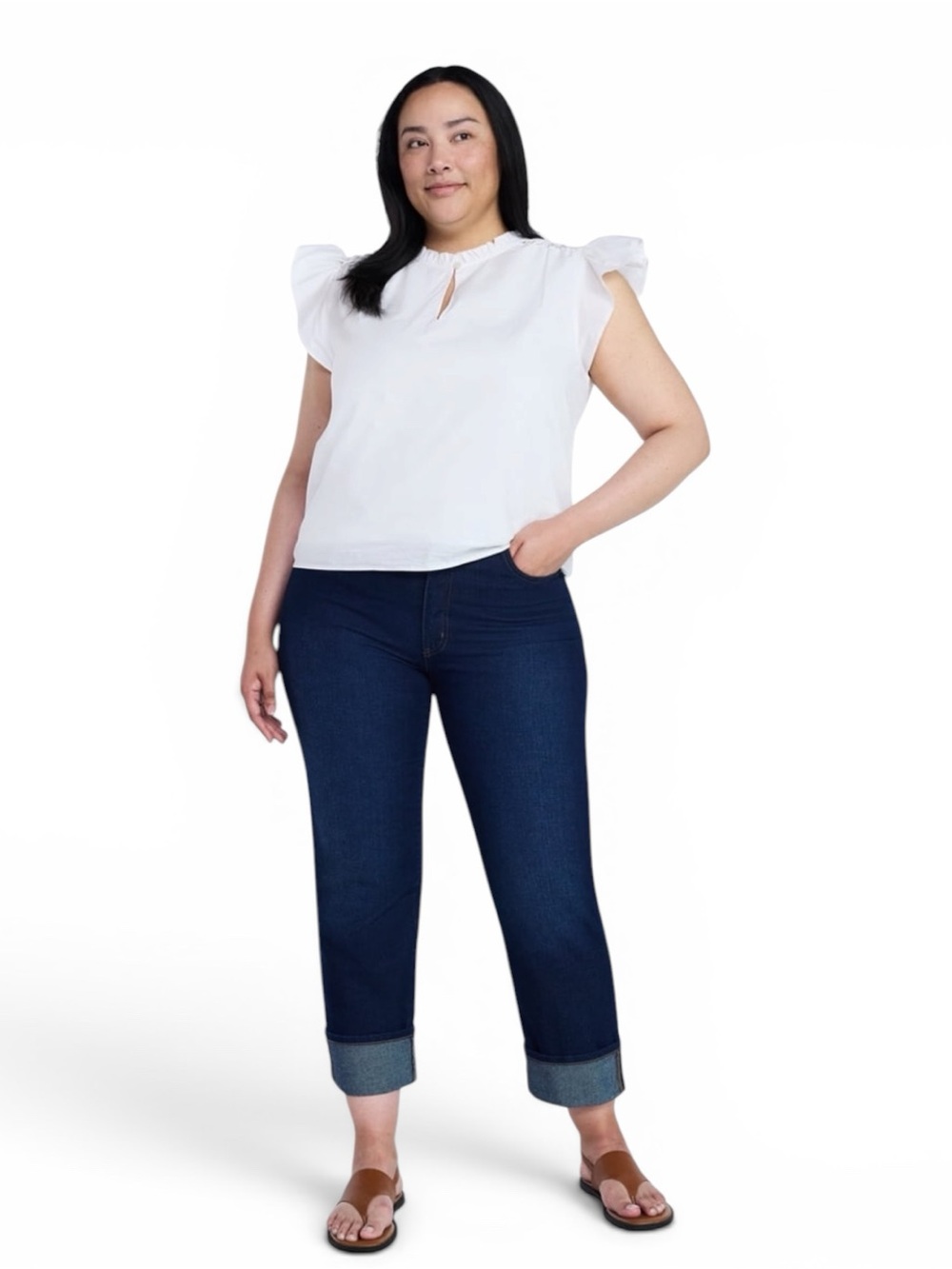 New Size 10 Time and Tru Women's High Rise Straight Leg Cuffed Crop Jeans